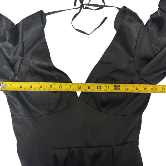 Galina Signature Charmeuse V-Neck Flutter Sleeve A Line Dress Black Size 6 - Picture 10 of 11